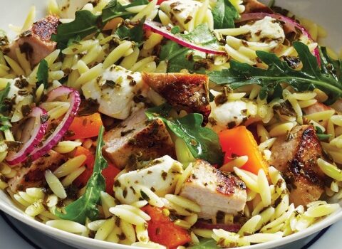 Grilled Pork & Pesto Orzo Salad