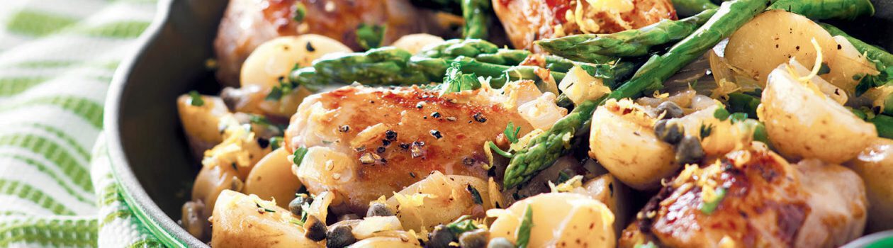 lemon caper chicken potato asparagus skillet