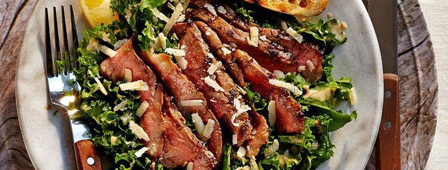 Grilled Steak with Kale Caesar Salad