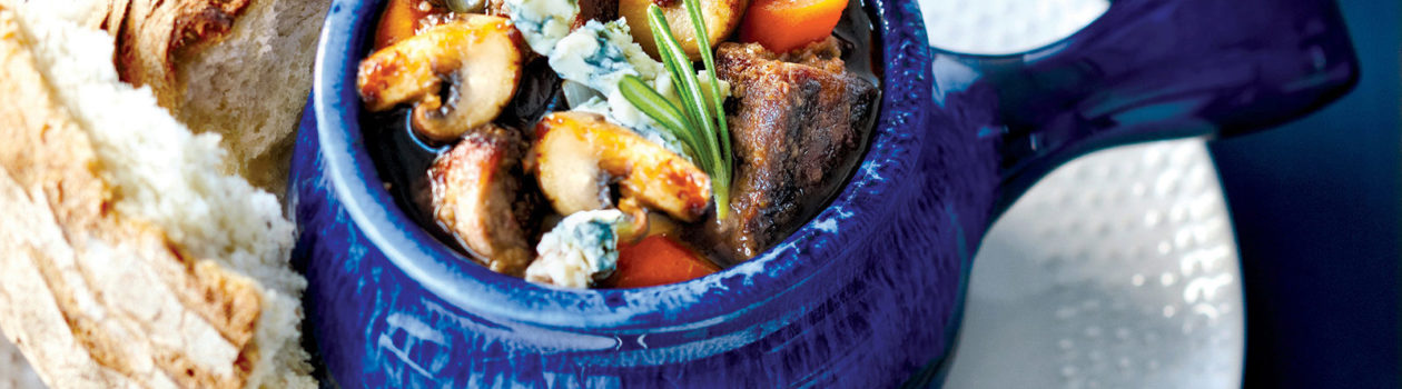 Beef & mushroom stew with blue cheese