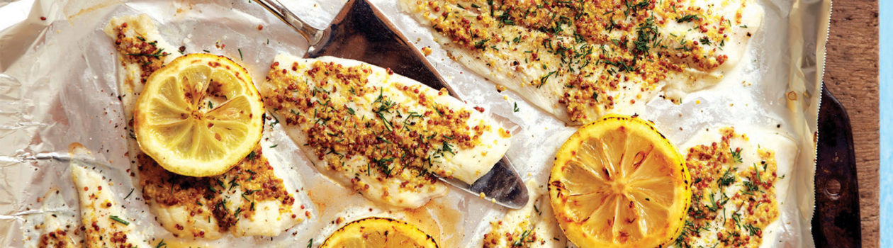 broiled dijon crusted sole with lemons