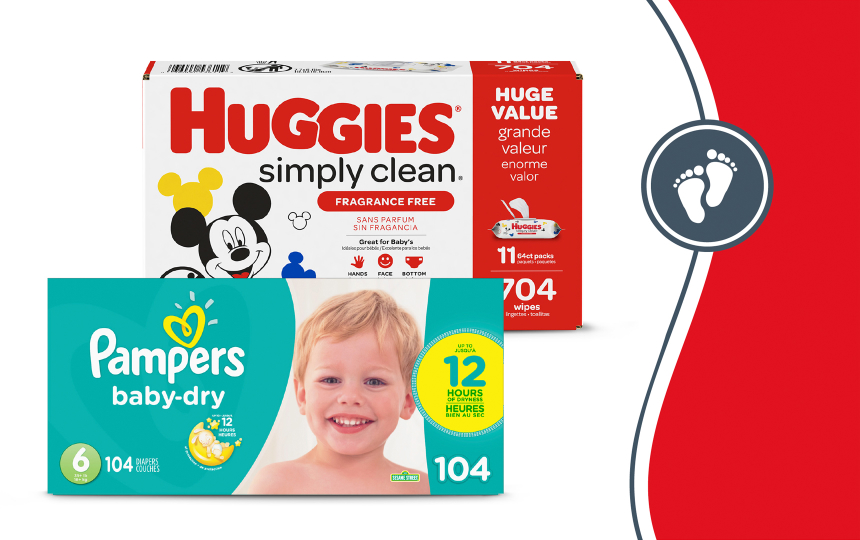 Different brand packages of diapers