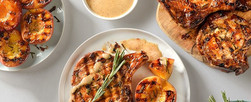 bbq pork chops with grilled peaches