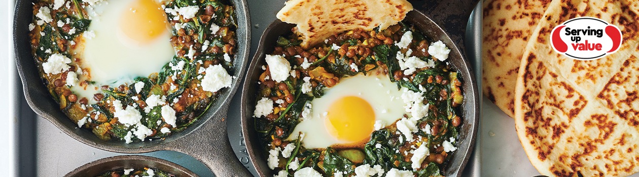 Poached Eggs with Spinach and Lentils